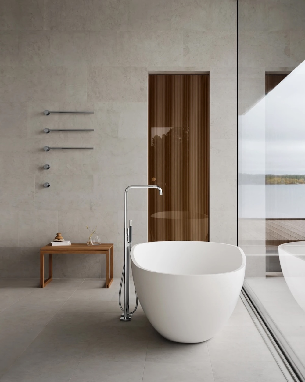 FotoScandinavische badkamer met natuurlijke materialen